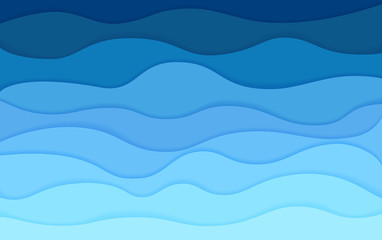 Fototapeta na wymiar Paper art cartoon sea waves. Vector illustration