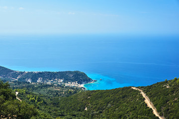 Fototapeta na wymiar A small town, bay and beach on the Greek island of Lefkada.