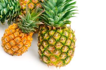 Set of pineapples isolated on white background. Free space for text.