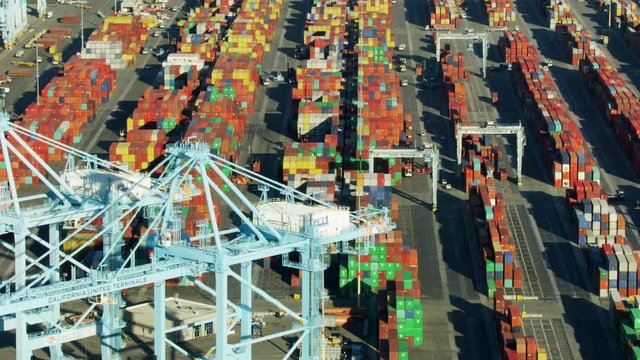 Aerial view Port of Los Angeles container yard