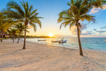 Naklejka na ściany i meble Akumal bay - Caribbean white beach in Riviera Maya, coast of Yucatan and Quintana Roo, Mexico