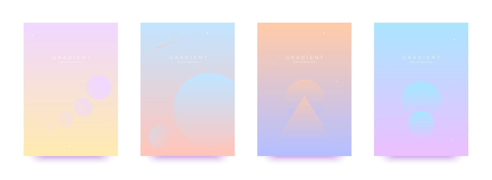 Cosmic abstract backgrounds set with gradients, moon, planets, shapes.