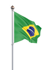 Brazil flag blowing in the wind. Background texture. 3d rendering, waving flag. 3d illustration. - Illustration