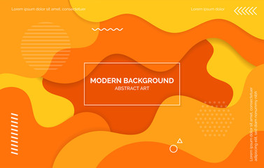 Orange and yellow waves background, banner, layout with text space, abstract elements.
