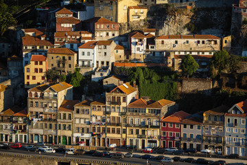 Fototapeta na wymiar View of the Douro river embankment in Porto, Portugal.