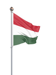 Hungary flag blowing in the wind. Background texture. 3d rendering, wave. Isolated on white. Illustration.