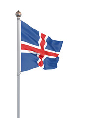 Iceland flag blowing in the wind. Background texture. 3d rendering, waving flag. – Illustration, capital, Reykjavik. Isolated on white.