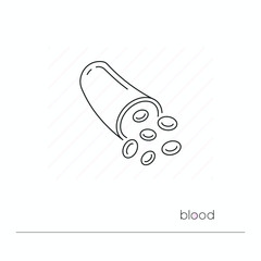 Blood icon isolated. Single thin line symbol of vessel and erythrocyte. Human body anatomy outline pictogram.