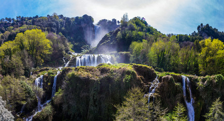 Marmore waterfalls and swift river in Umbria in Italy - obrazy, fototapety, plakaty