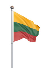 Lithuania flag blowing in the wind. Background texture. 3d rendering, wave. Isolated on white. Illustration.