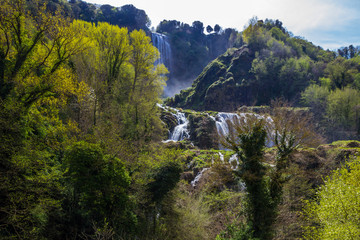 Marmore waterfalls and swift river in Umbria in Italy