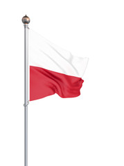 Poland flag blowing in the wind. Background texture. 3d rendering; wave. Isolated on white. Illustration.