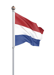 Netherlands flag blowing in the wind. Background texture. 3d rendering, wave. Isolated on white. Illustration.