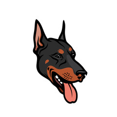 Dobermann dog face - isolated outlined vector illustration