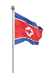 North Korea stylish waving and closeup flag 3d illustration. Perfect for background or texture purposes. Isolated on white.