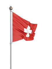 Switzerland flag blowing in the wind. Background texture. 3d rendering, wave. - Illustration. Isolated on white.