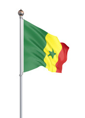 Senegal flag blowing in the wind. Background texture. 3d rendering, wave. Isolated on white.