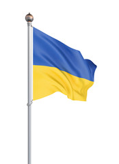 Ukraine flag blowing in the wind. Background texture. 3d rendering; wave. Isolated on white. Illustration.