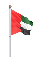 United Arab Emirates flag blowing in the wind. Background texture. 3d rendering, wave - Illustration. Isolated on white.