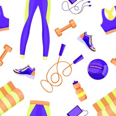 Female sport equipment seamless pattern