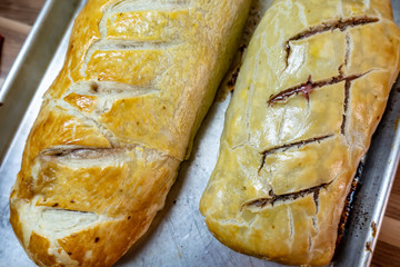 pastry decorating beef Wellington prepared for holidays