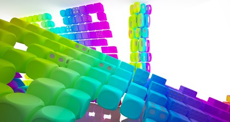 Abstract dynamic interior with brown and colored gradient smooth objects. 3D illustration and rendering