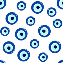 seamless pattern with blue evil eye beads, vector background