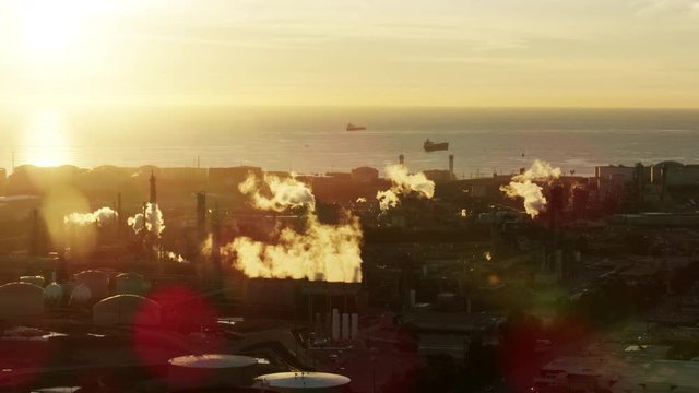 Aerial Sunset View El Segundo Refinery Los Angeles