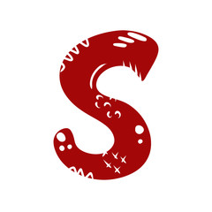 Letter S - abstract vector red font with cut dots, stripes, lines, spots. Abc, alphabet isolated on white background. Perfect illustration for your design - print, poster, card, logo, label