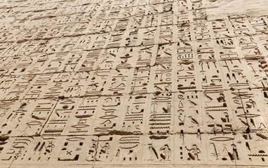 Egyptian Hieroglyphs in Medinet Habu Temple, Luxor, Egypt