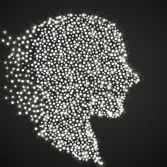 Abstract silhouette human head with glowing circles, dotted logo