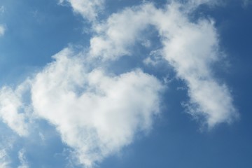 Heart shape cloud in blue sky, natural cloudscape