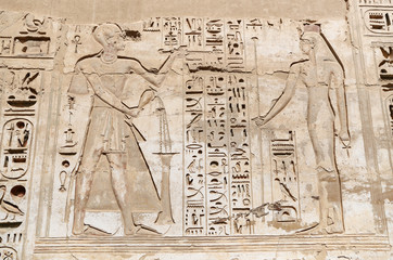 Egyptian Hieroglyphs in Medinet Habu Temple, Luxor, Egypt