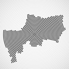 Obraz premium Abstract map Bangkok of radial dots, halftone concept. Vector illustration, eps 10
