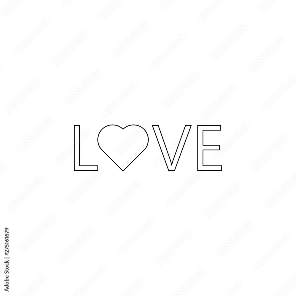 Poster word love with heart icon. element of web for mobile concept and web apps icon. outline, thin line i