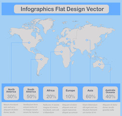 Infographics World maps of continents on background with blue grey icons vector