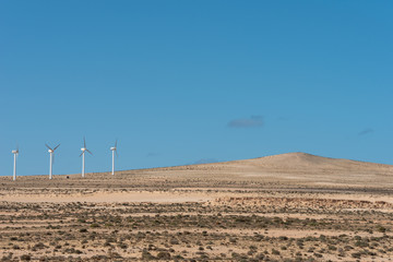 Windmill farm at Barlovento desert, Fuerteventura, Canary Islands, Spain. 