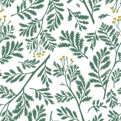 Vector seamless botanical pattern. Plain  meadow stalks, herbs and foliage. Herbarium illusion. Simple background for textile, fabric, wallpaper and surface,