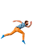 Modern style dancer posing on studio background