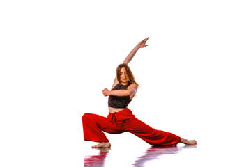 Girl perform dancing isolated on white background