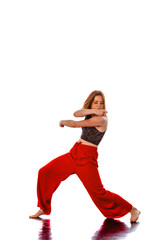 Style dancer posing on a studio white background
