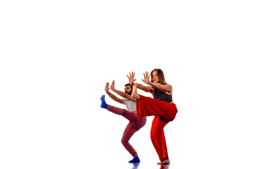 Obraz premium Dancing young couple on a white background