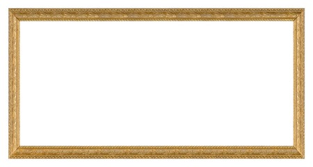 Panoramic golden frame for paintings, mirrors or photo isolated on white background