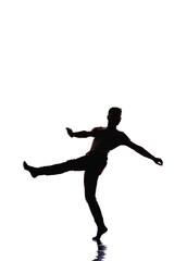 Fototapeta na wymiar Adorable man dancing isolated on white background