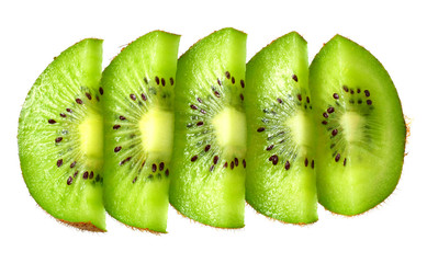 Slices kiwi fruit isolated on white background . top view