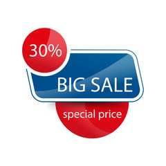 Blue and red abstract round elements. 30% sale banner template design. Big sale special offer. Special offer banner for poster, flyer, brochure, sticker. Vector illustration.