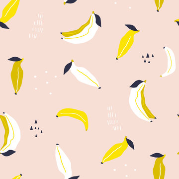 Seamless banana pattern. Creative banana texture on pink. Great for fabric, textile Vector Illustration