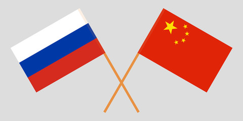 China and Russia. Crossed Chinese and Russian flags