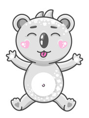 Cute koala cartoon vector illustration. Smiling baby animal koala in kawaii style isolated on white background.