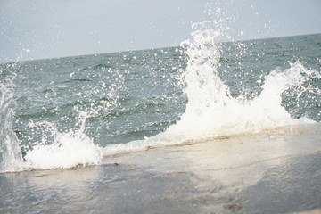 storm, big waves on the coast, splashes of salt water